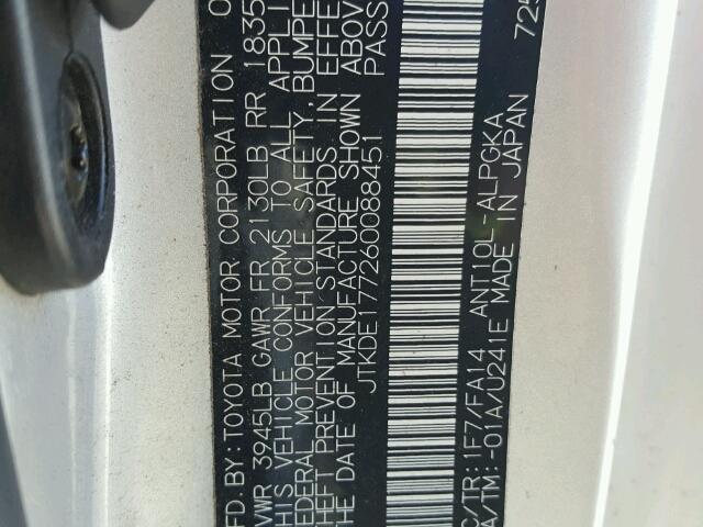 JTKDE177260088451 - 2006 TOYOTA SCION TC 银色 照片 10