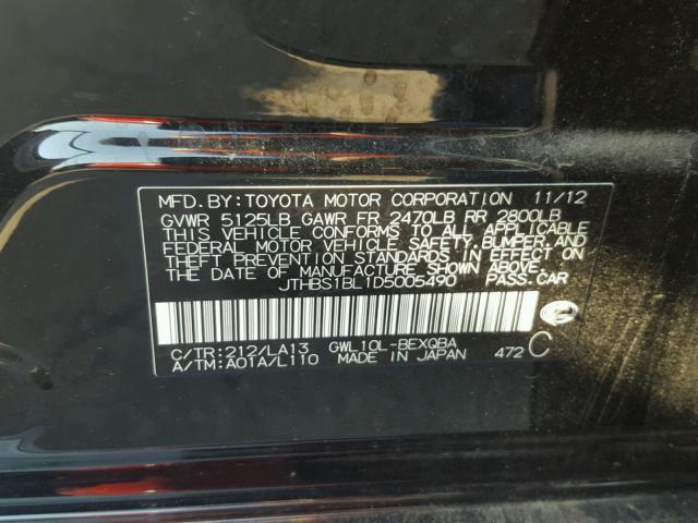 JTHBS1BL1D5005490 - 2013 LEXUS GS 450H BLACK photo 10