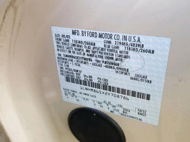 1LNHM86SX2Y708786 - 2002 LINCOLN LS 奶油色 照片 10