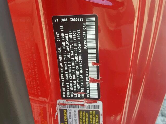 WVWFA71F98V014111 - 2008 VOLKSWAGEN EOS LUX Червоний фото 10