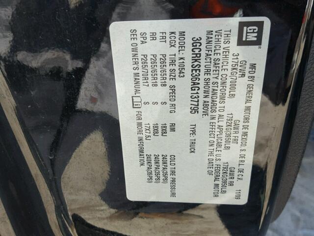 3GCRKSE36AG137795 - 2010 CHEVROLET SILVERADO BLACK photo 10