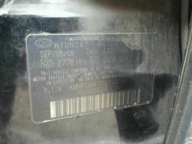 KMHFC46F77A154015 - 2007 HYUNDAI AZERA SE BLACK photo 10