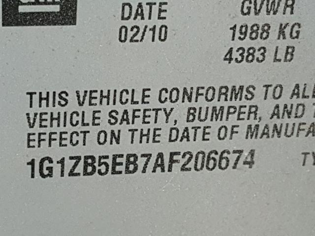 1G1ZB5EB7AF206674 - 2010 CHEVROLET MALIBU LS Бежевый фото 10