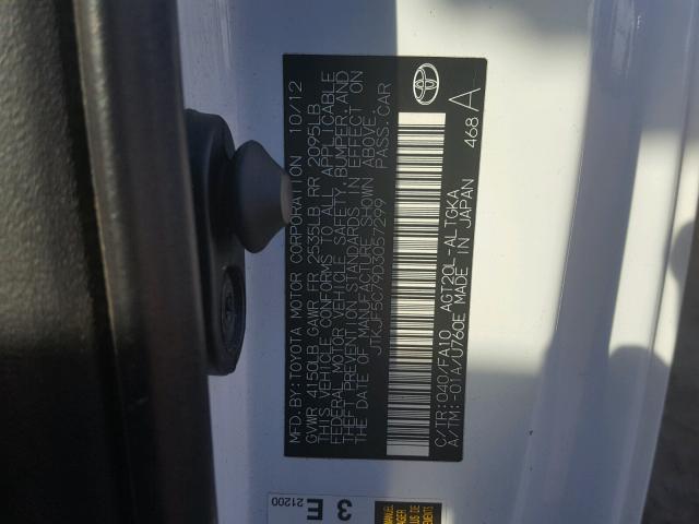 JTKJF5C79D3057299 - 2013 TOYOTA SCION TC თეთრი ფოტო 10