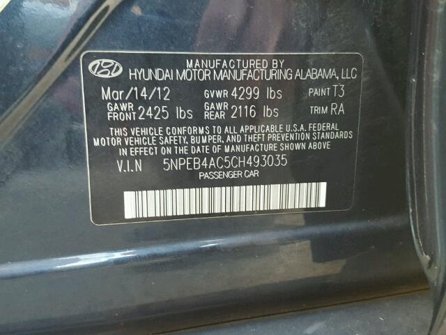 5NPEB4AC5CH493035 - 2012 HYUNDAI SONATA GLS BLUE photo 10