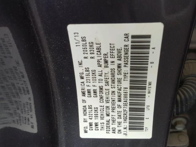 1HGCR2F75EA086878 - 2014 HONDA ACCORD EX GRAY photo 10