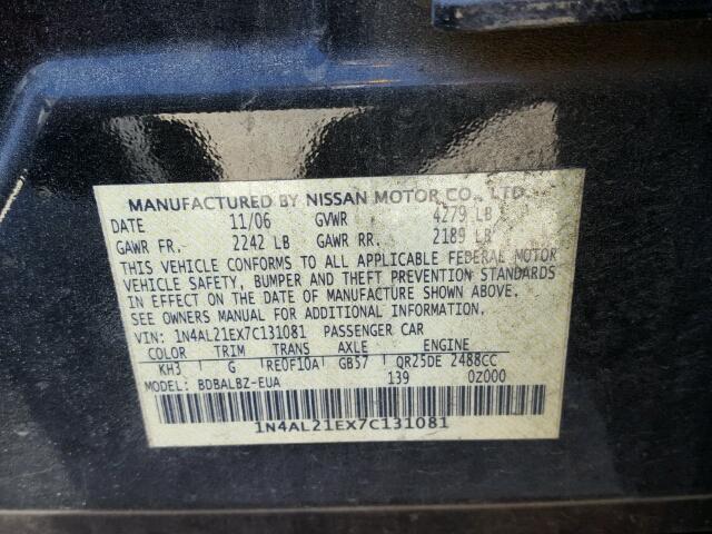 1N4AL21EX7C131081 - 2007 NISSAN ALTIMA BLACK photo 10