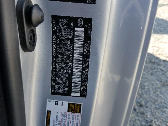 JTKDE3B74A0312993 - 2010 TOYOTA SCION TC 银色 照片 10