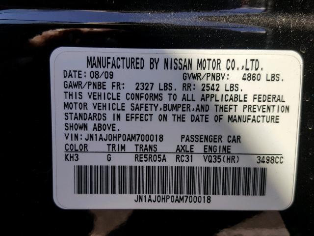 JN1AJ0HP0AM700018 - 2010 INFINITI EX35 BASE BLACK photo 10