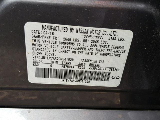 JN1EV7AR2GM341029 - 2016 INFINITI Q50 PREMIU GRAY photo 10