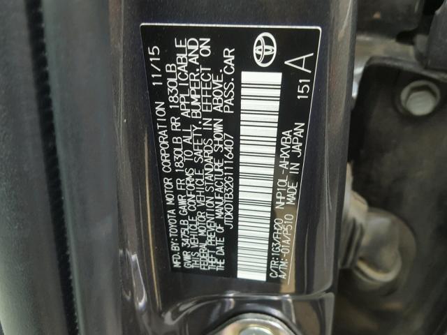 JTDKDTB32G1116407 - 2016 TOYOTA PRIUS C GRAY photo 10