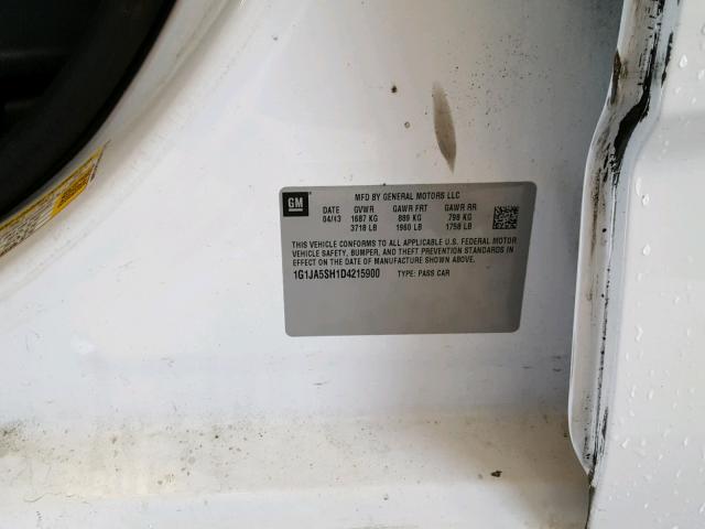 1G1JA5SH1D4215900 - 2013 CHEVROLET SONIC LS WHITE photo 10