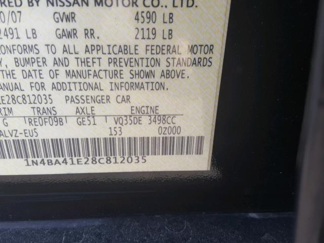 1N4BA41E28C812035 - 2008 NISSAN MAXIMA SE BLACK photo 10