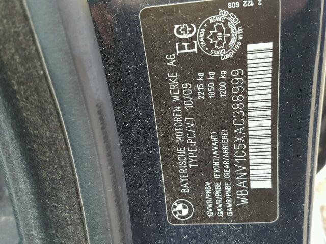 WBANV1C5XAC388999 - 2010 BMW 528 XI BLACK photo 10