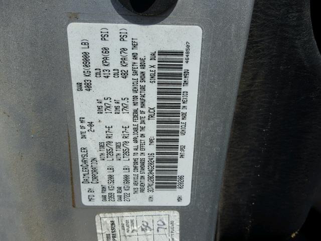 3D7KU28C04G202416 - 2004 DODGE RAM 2500 S ვერცხლისფერი ფოტო 10