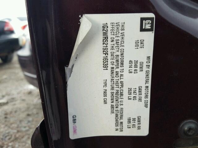 1G2WR52192F165391 - 2002 PONTIAC GRAND PRIX PURPLE photo 10