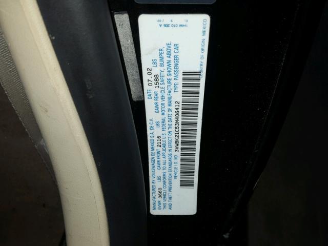 3VWBK21C53M406412 - 2003 VOLKSWAGEN NEW BEETLE Qara foto 10