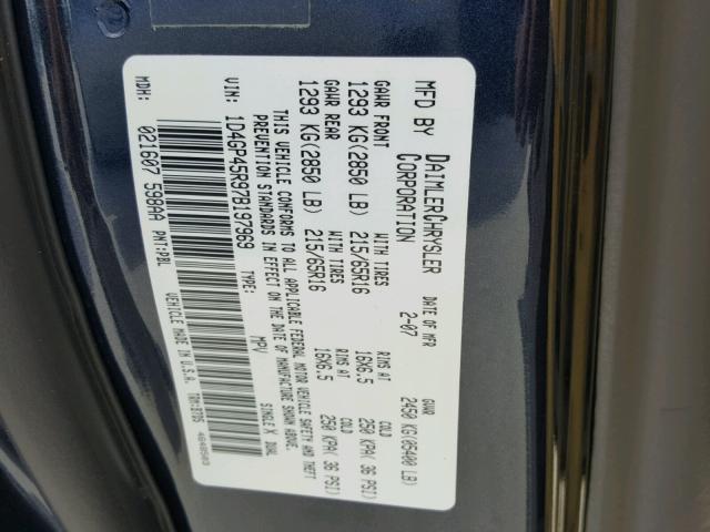 1D4GP45R97B197969 - 2007 DODGE CARAVAN BLUE photo 10