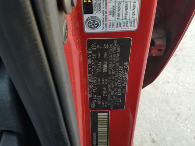 KNAFU4A21A5056231 - 2010 KIA FORTE RED photo 10