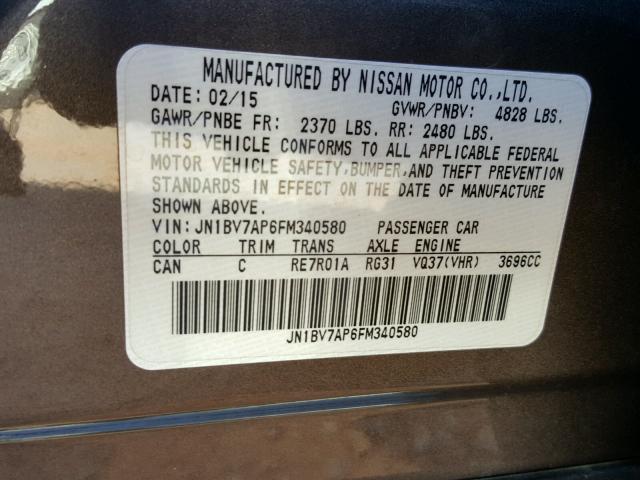 JN1BV7AP6FM340580 - 2015 INFINITI Q50 BASE Marrón foto 10