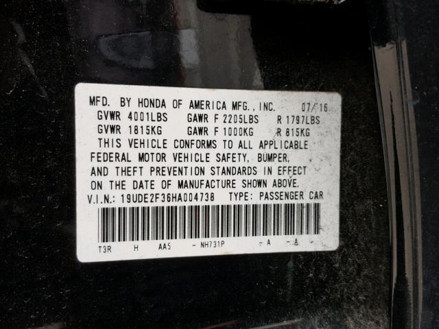 19UDE2F36HA004738 - 2017 ACURA ILX BASE BLACK photo 10