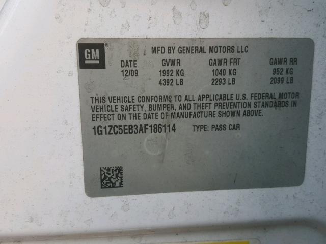 1G1ZC5EB3AF186114 - 2010 CHEVROLET MALIBU 1LT WHITE photo 10