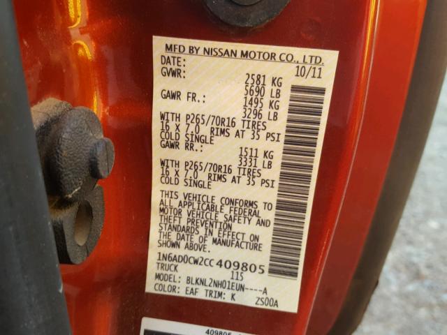 1N6AD0CW2CC409805 - 2012 NISSAN FRONTIER S RED photo 10