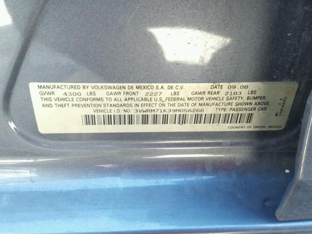 3VWRM71K39M056266 - 2009 VOLKSWAGEN JETTA SE 灰色 照片 10