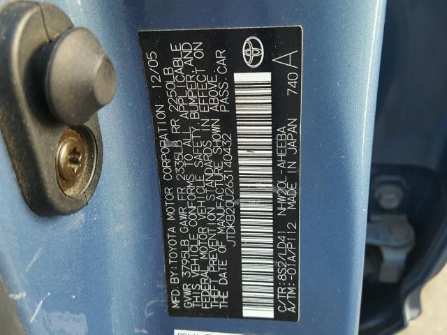 JTDKB20U263140432 - 2006 TOYOTA PRIUS BLUE photo 10