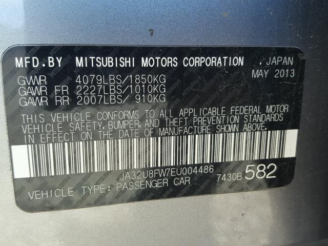 JA32U8FW7EU004486 - 2014 MITSUBISHI LANCER GT GRAY photo 10