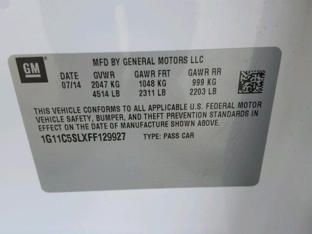 1G11C5SLXFF129927 - 2015 CHEVROLET MALIBU 1LT WHITE photo 10