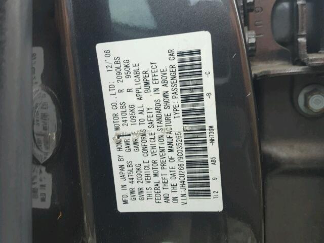 JH4CU26679C035265 - 2009 ACURA TSX CHARCOAL photo 10