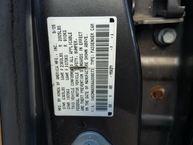 1HGCM66556A008073 - 2006 HONDA ACCORD EX 灰色 照片 10