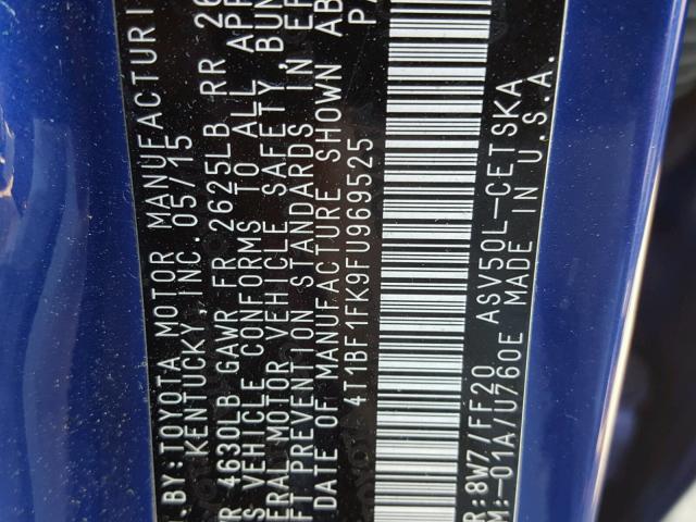 4T1BF1FK9FU969525 - 2015 TOYOTA CAMRY LE 蓝色 照片 10