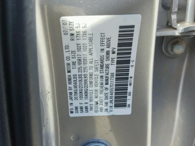 JHLRE48557C117388 - 2007 HONDA CR-V EX SILVER photo 10