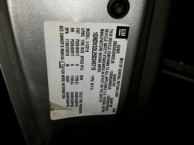 1GNDV33L25D245710 - 2005 CHEVROLET UPLANDER L 银色 照片 10