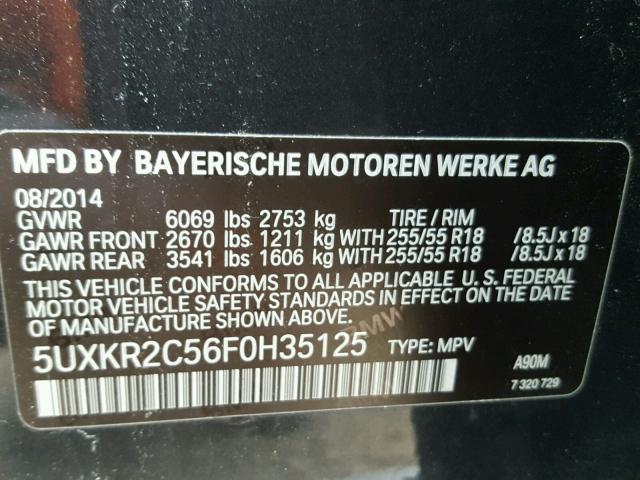 5UXKR2C56F0H35125 - 2015 BMW X5 SDRIVE3 BLACK photo 10