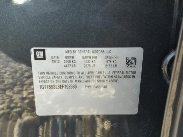 1G11B5SL8EF192686 - 2014 CHEVROLET MALIBU LS ნაცრისფერი ფოტო 10