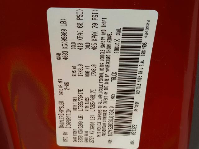 1D7KS28C66J175410 - 2006 DODGE RAM 2500 S მუქწითელი ფოტო 10