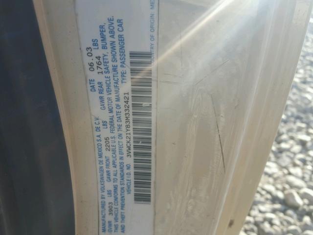 3VWCK21Y83M332421 - 2003 VOLKSWAGEN NEW BEETLE კრემისფერი ფოტო 10