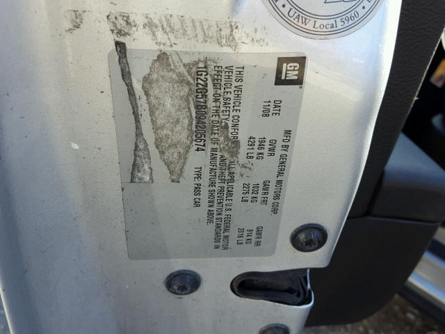 1G2ZG57B094205674 - 2009 PONTIAC G6 SILVER photo 10