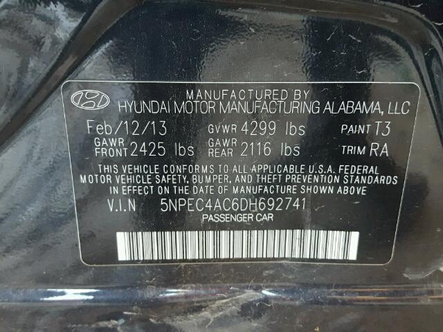 5NPEC4AC6DH692741 - 2013 HYUNDAI SONATA BLACK photo 10