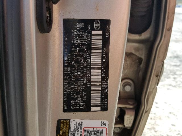 4T1BF32K75U591334 - 2005 TOYOTA CAMRY LE 金色 照片 10