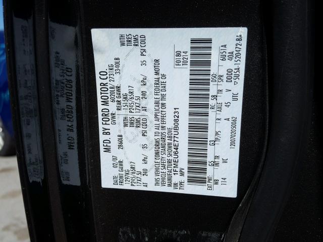 1FMEU64E77UB08231 - 2007 FORD EXPLORER E GRAY photo 10