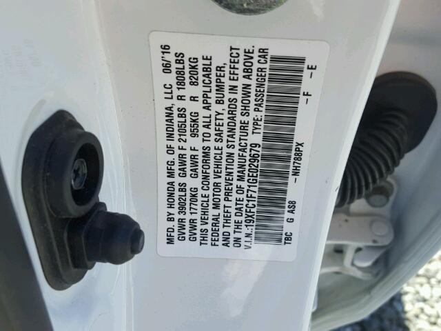 19XFC1F71GE029679 - 2016 HONDA CIVIC EXL WHITE photo 10