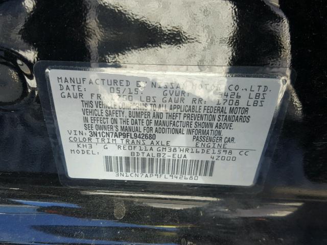 3N1CN7AP9FL942680 - 2015 NISSAN VERSA S BLACK photo 10