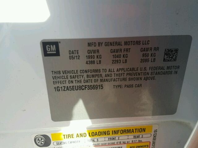 1G1ZA5EU8CF356915 - 2012 CHEVROLET MALIBU LS 白色 照片 10