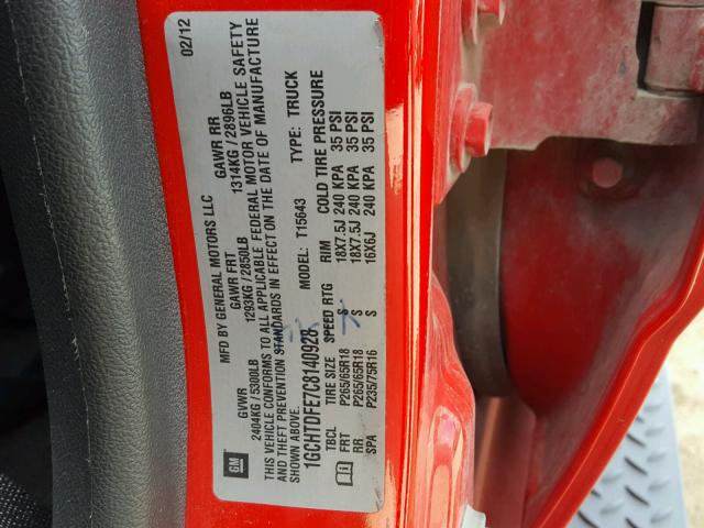 1GCHTDFE7C8140928 - 2012 CHEVROLET COLORADO L RED photo 10