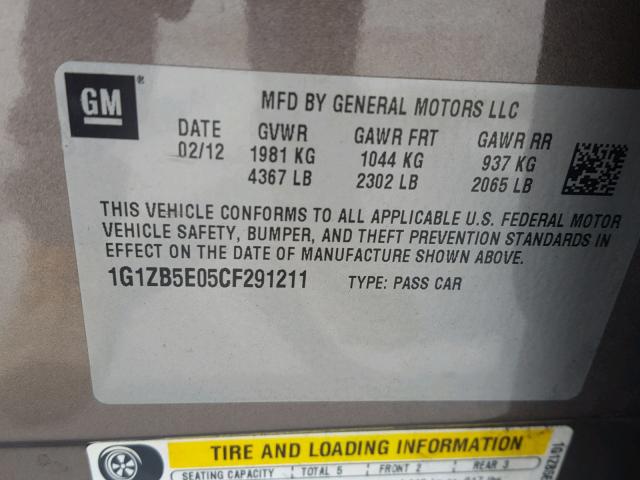 1G1ZB5E05CF291211 - 2012 CHEVROLET MALIBU LS 棕色 照片 10