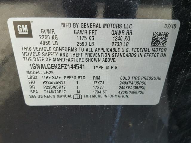 1GNALCEK2FZ144541 - 2015 CHEVROLET EQUINOX GRAY photo 10